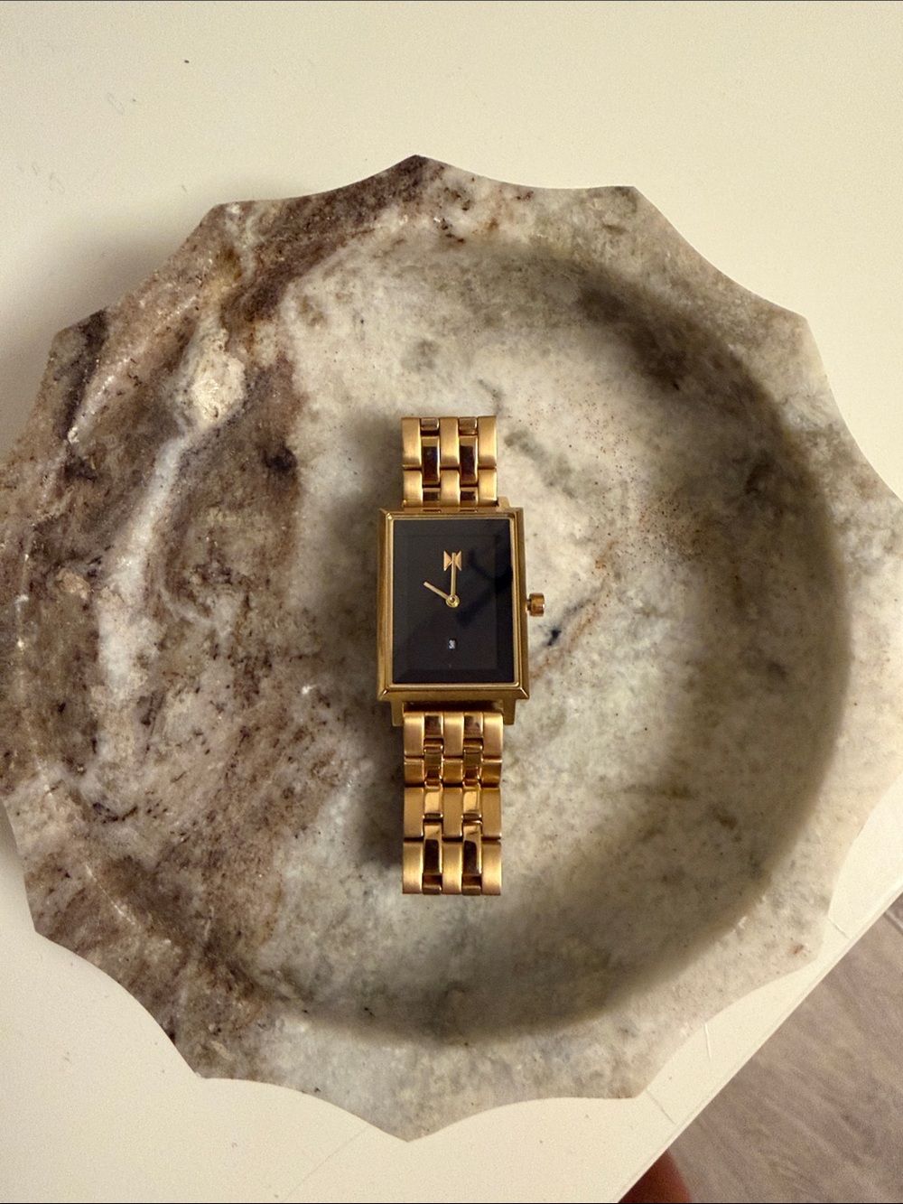 MVMT Gold-Tone Rectangular Bracelet Watch with Black Dial Like New